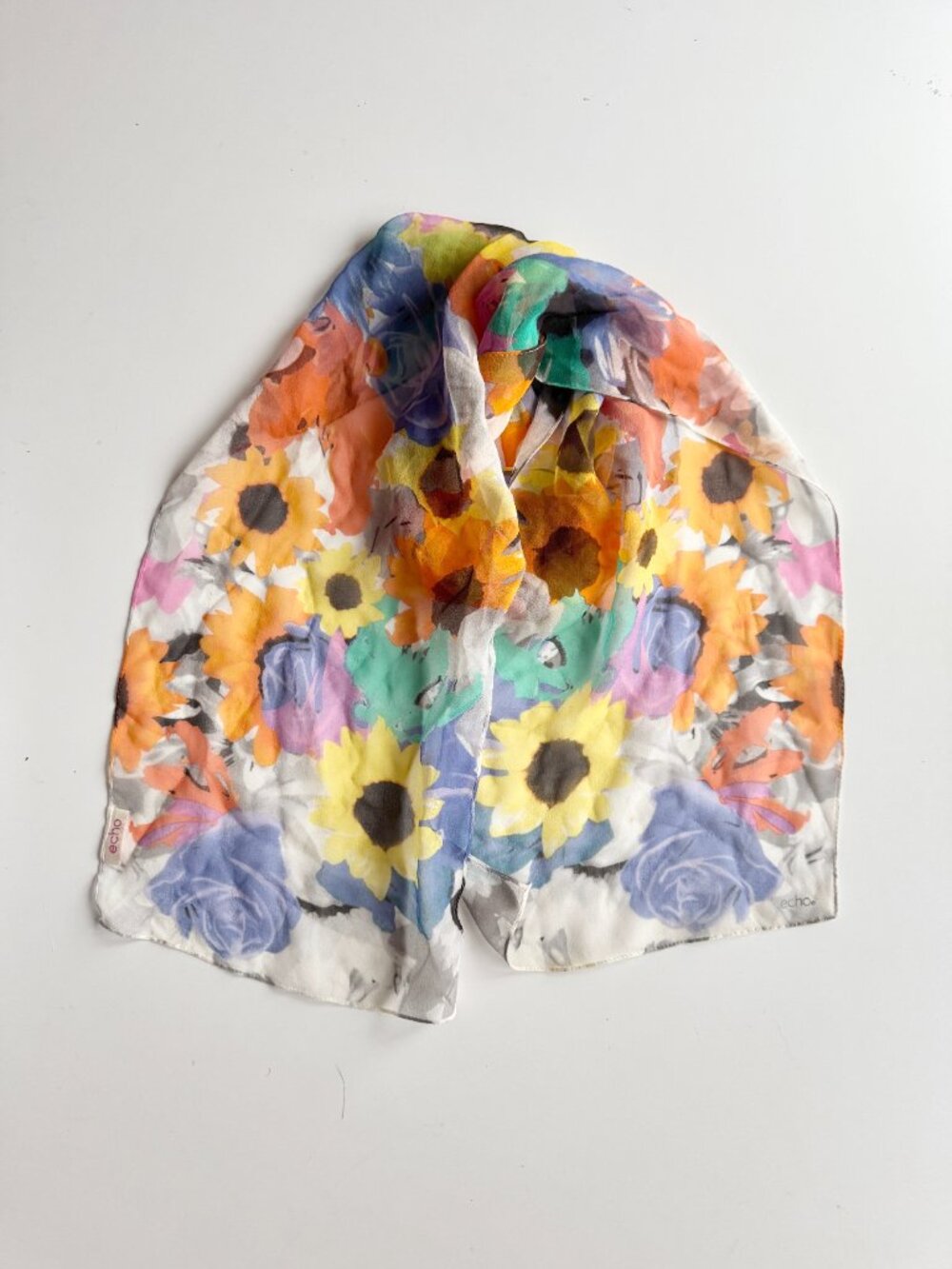 ECHO Vibrant Floral Print Silk Georgette 58" x 9.5" Rectangle Scarf